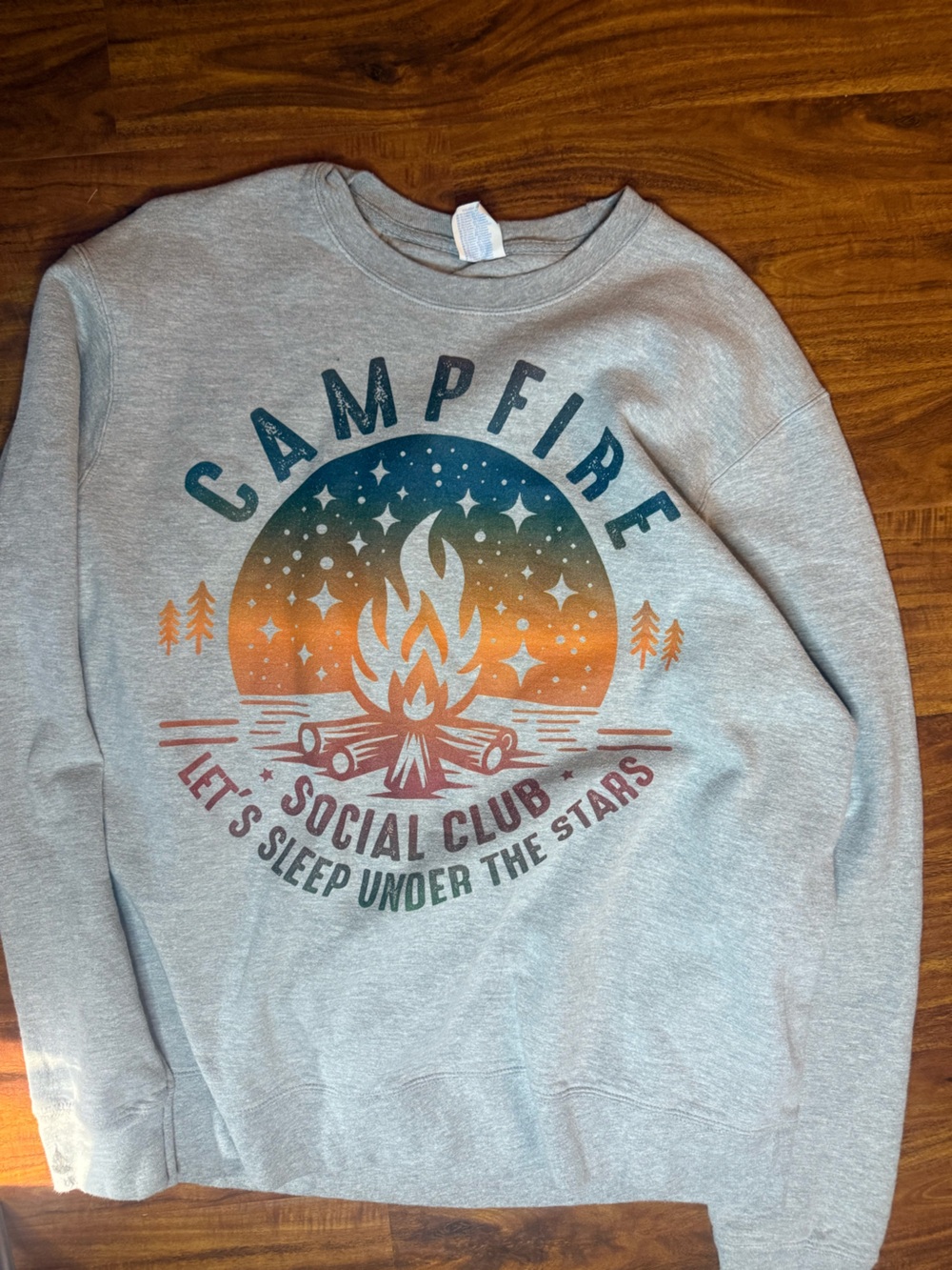 Campfire Graphic Crewneck Sweatshirt - Gray with Orange & Blue Print